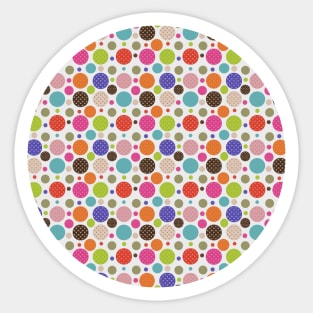 Polkadot Party. Lots of colored polkadots in a bright and fun design. Each little polkadot also contains a retro style pattern. Sticker